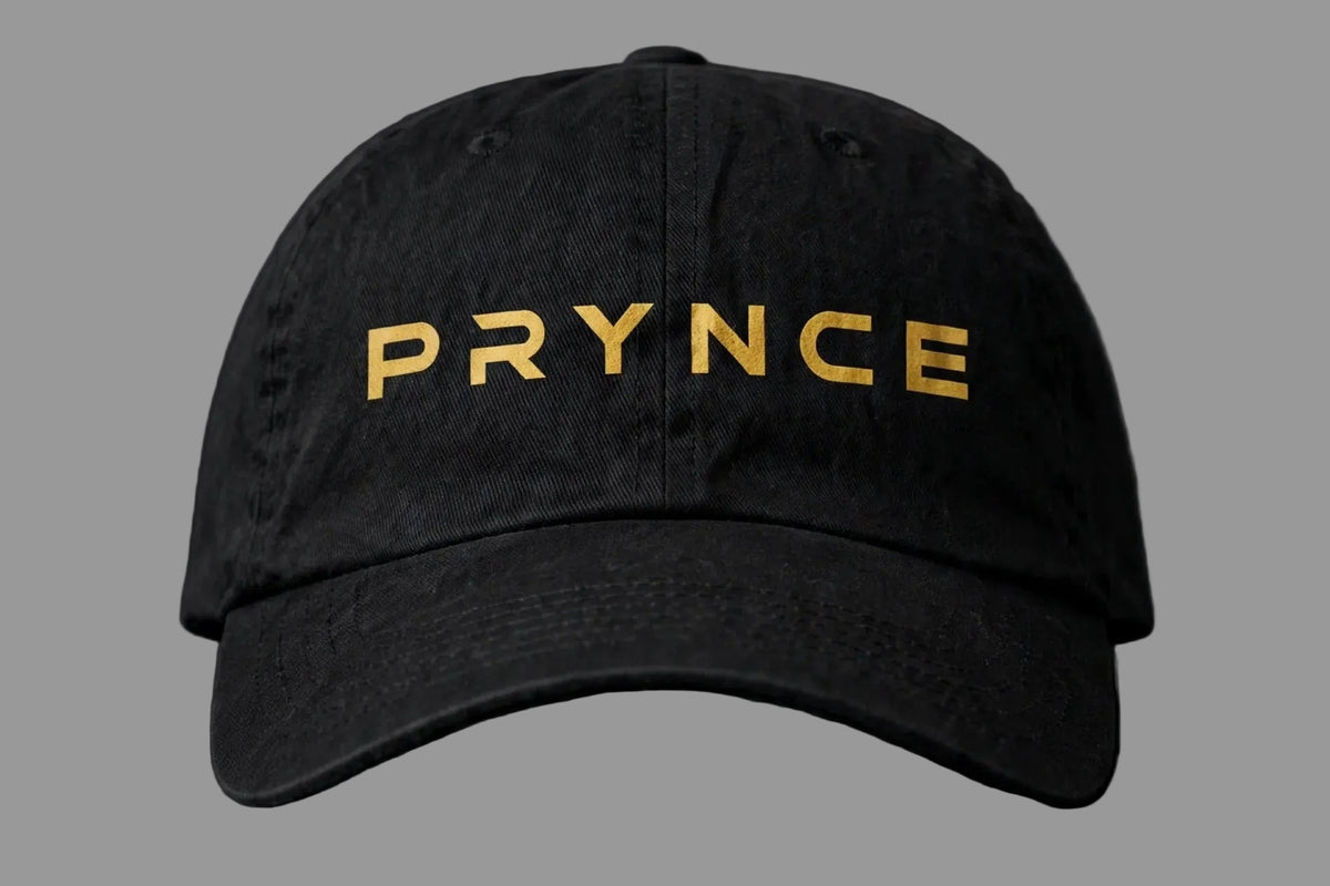 PRYNCE Gold Wordmark Dad Cap — front