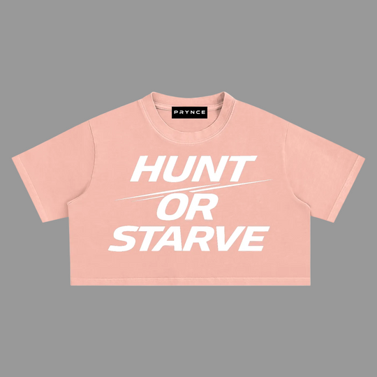 A light pink cropped short-sleeve t-shirt with &