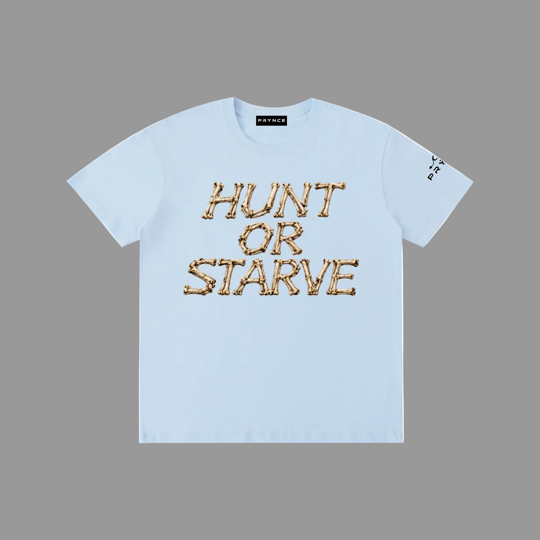 A light blue short-sleeve t-shirt with &