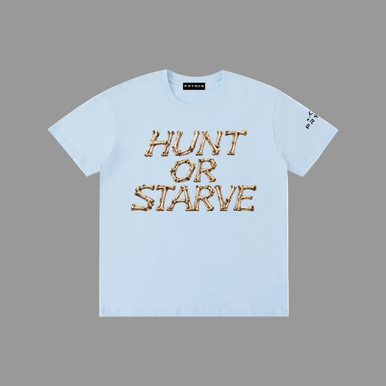 A light blue short-sleeve t-shirt with &