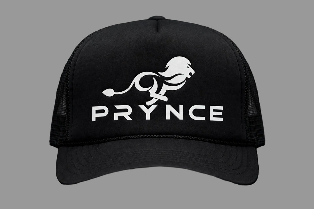 PRYNCE White Lockup Foam Trucker Hat — front