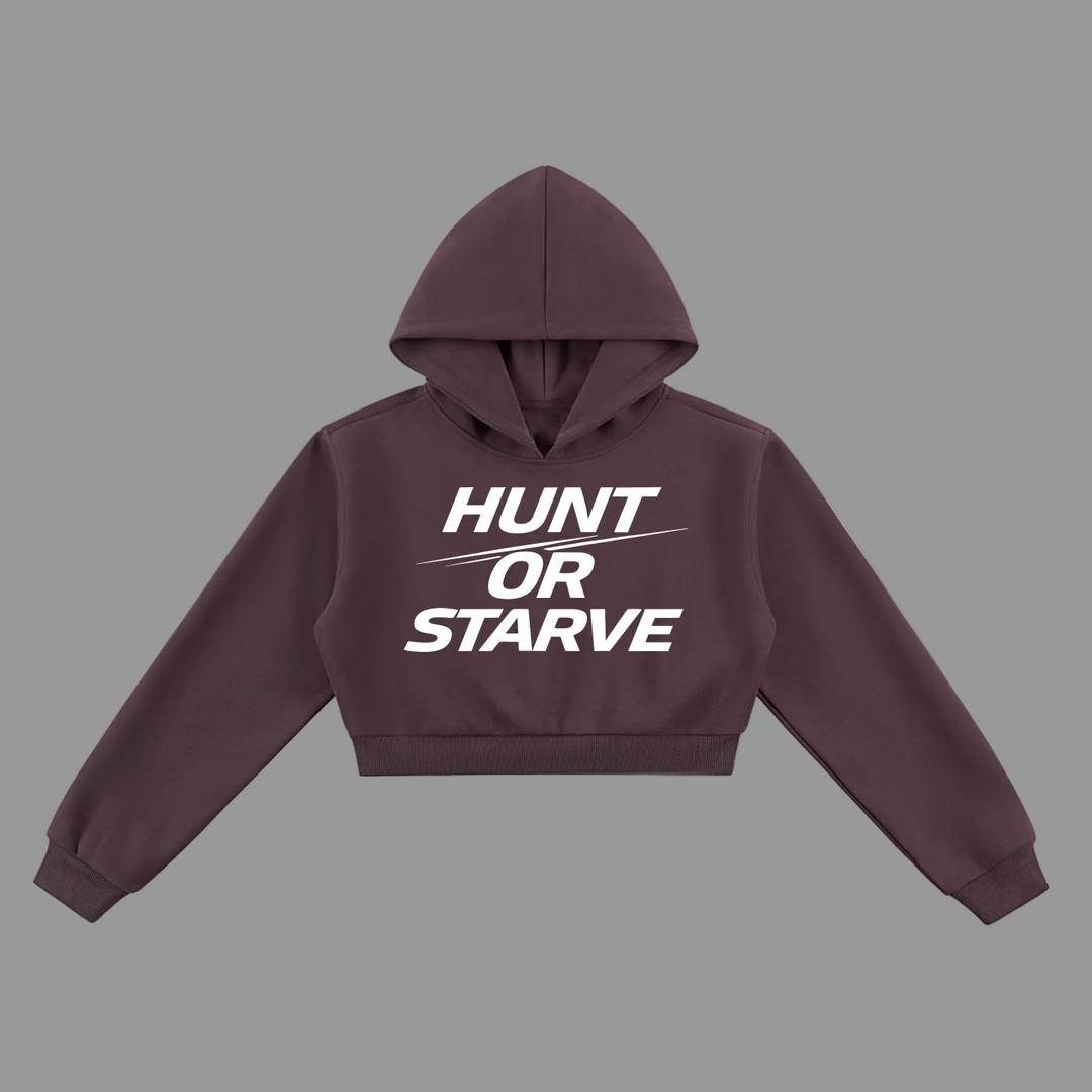 A dark plum purple cropped hoodie with &