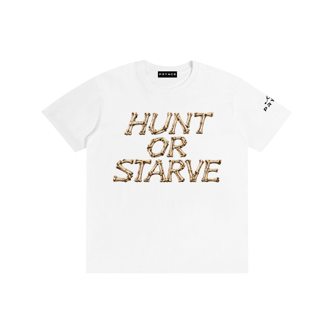 A white short-sleeve crewneck t-shirt featuring the text &