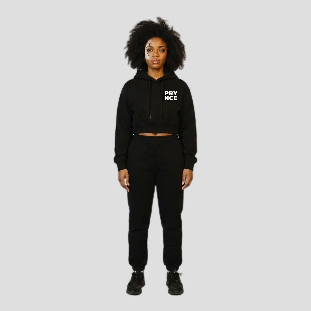 Model wearing the Prynce Essential Cropped Hoodie with joggers, PRYNCE studio catalog tile