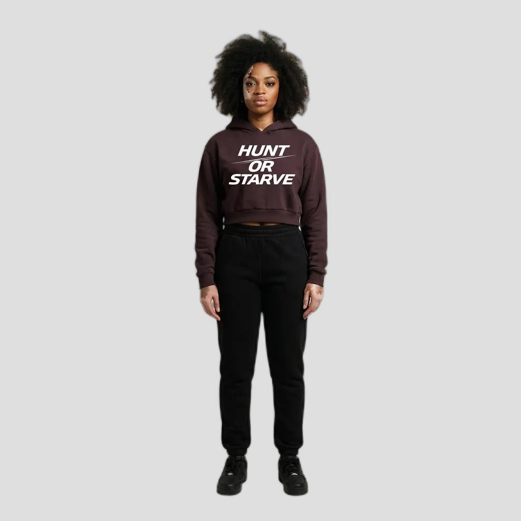 Model wearing the Hunt or Starve Crop Hoodie, PRYNCE studio catalog tile