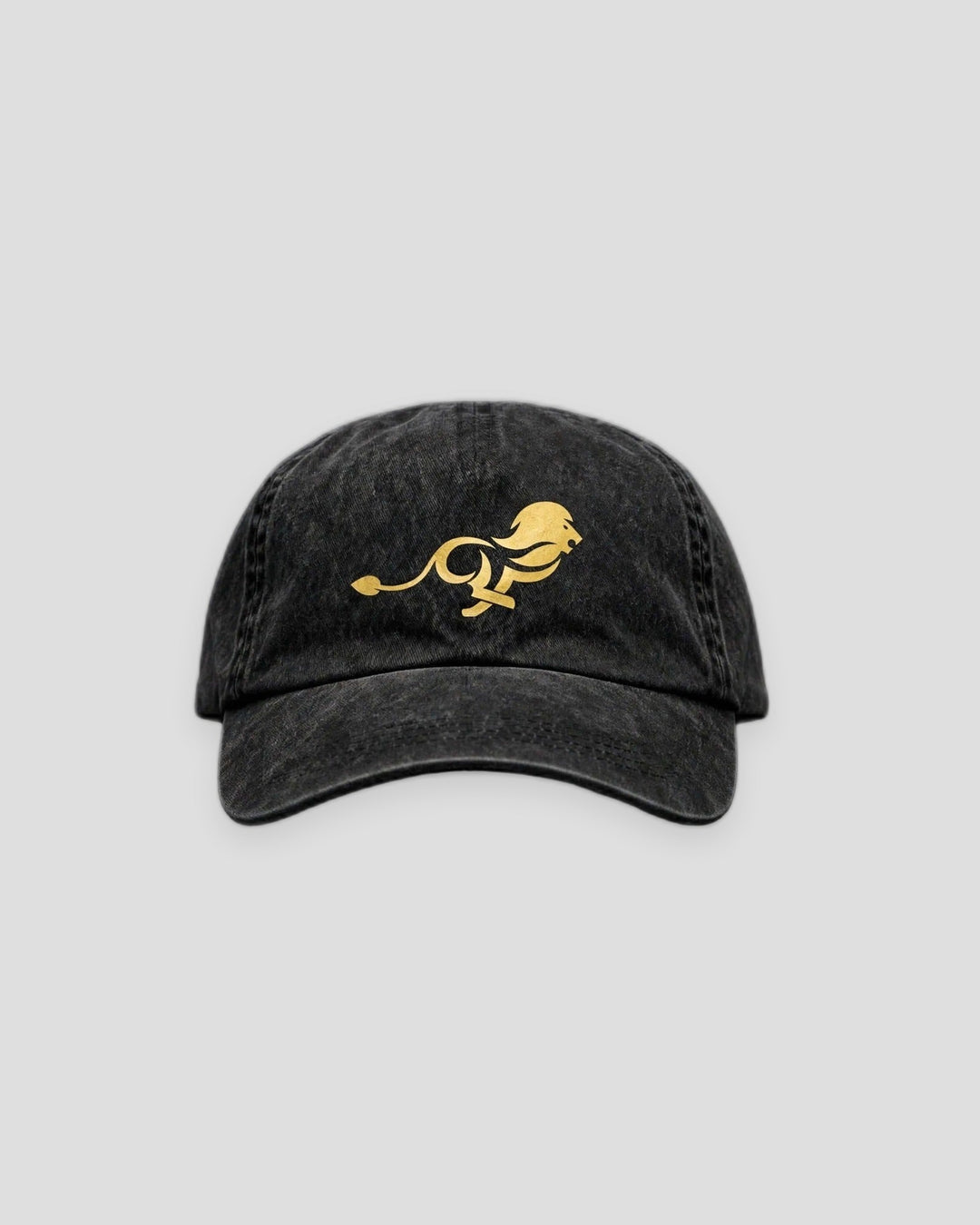 PRYNCE Gold Lion Dad Cap — front view, full hat in frame