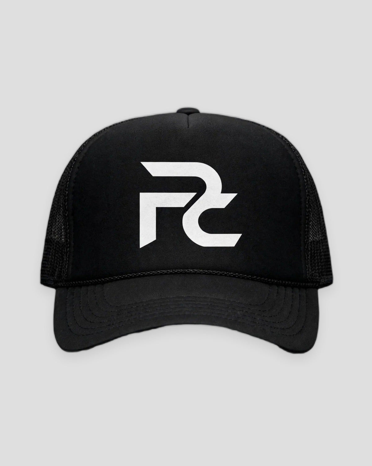 PRYNCE PC Monogram Foam Trucker Hat — front view, full hat in frame