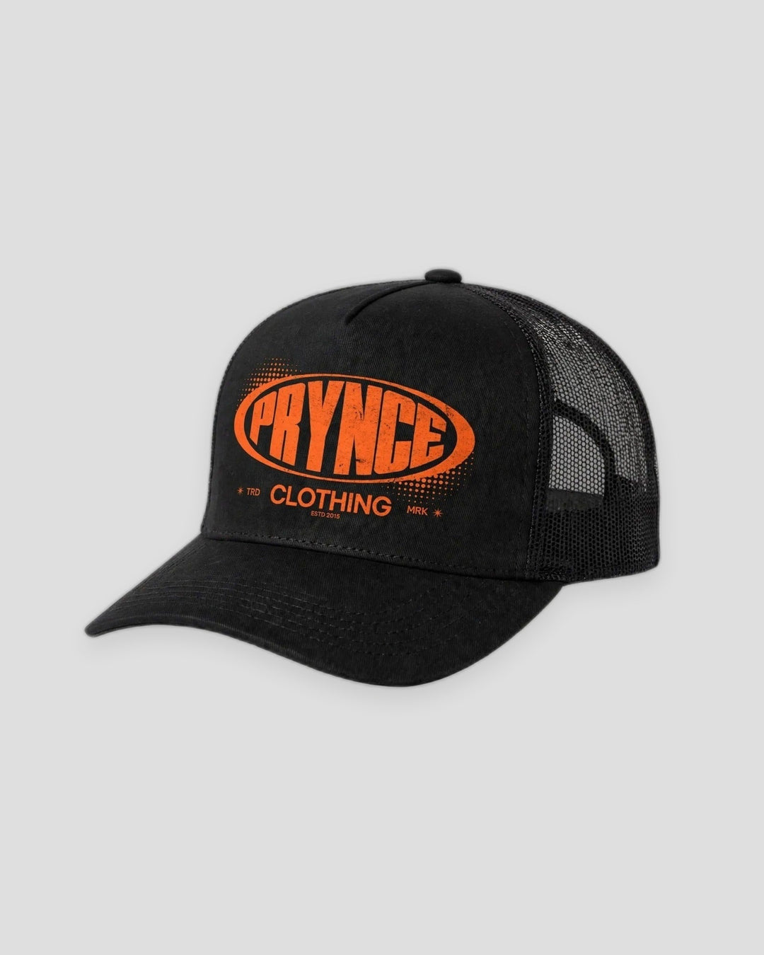 PRYNCE Republic Oval Foam Trucker Hat — front view, full hat in frame