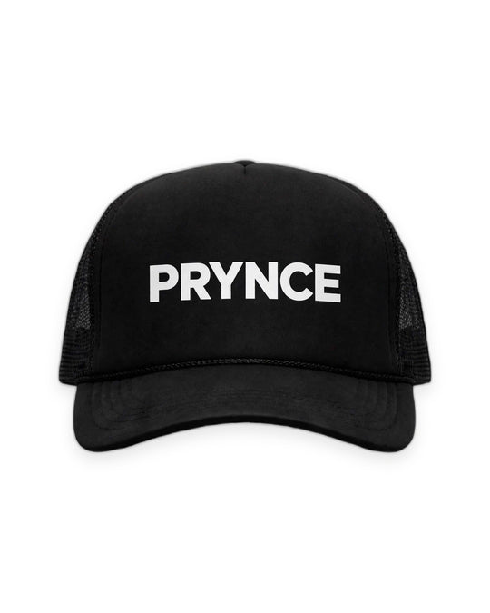PRYNCE White Wordmark Foam Trucker Hat — front