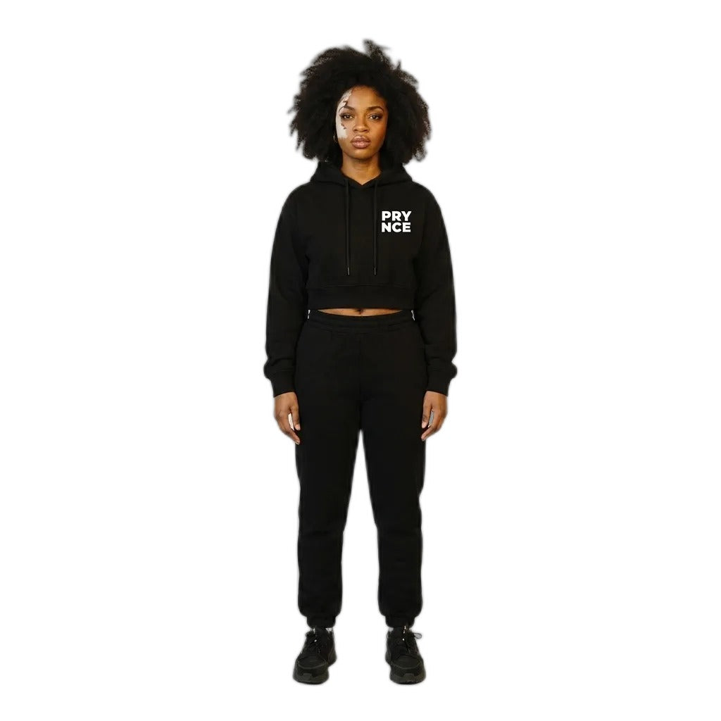 Model wearing the Prynce Essential Cropped Hoodie with joggers, PRYNCE studio catalog tile