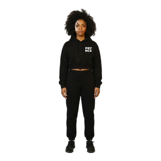 Model wearing the Prynce Essential Cropped Hoodie with joggers, PRYNCE studio catalog tile