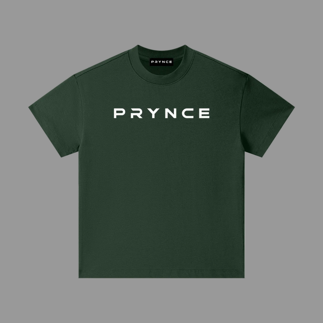 Black t-shirt with orange logo on a grey background