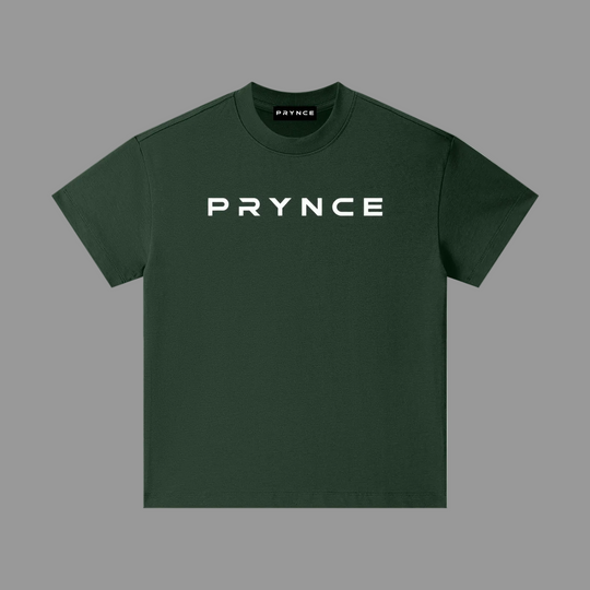Black t-shirt with orange logo on a grey background