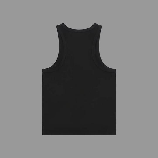 Black tank top on a grey background