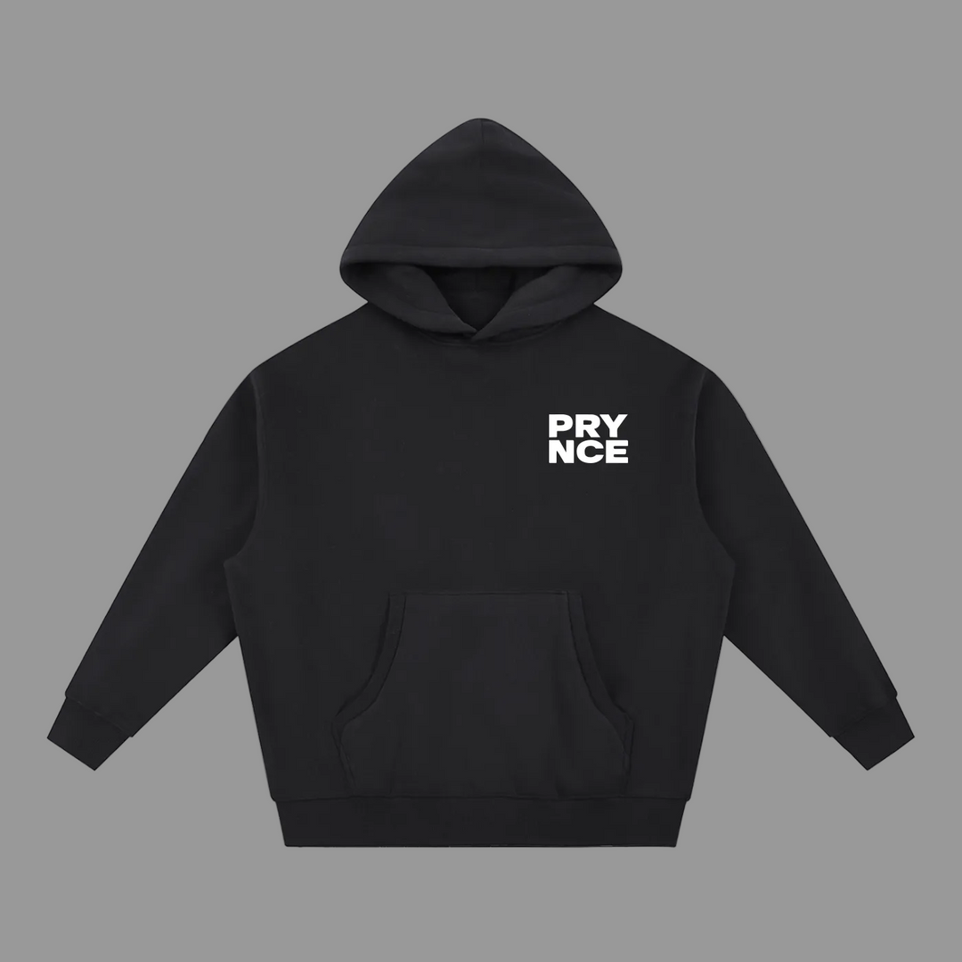 Black hoodie with a white cross on the chest against a white background
