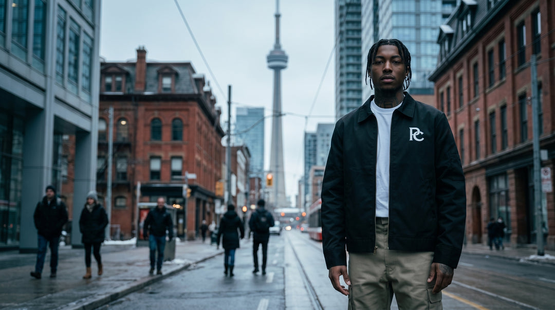 Man standing on a city street with the CN Tower in the background