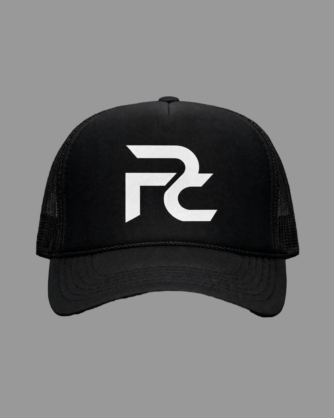 PRYNCE PC Monogram Foam Trucker Hat — front view, full hat in frame