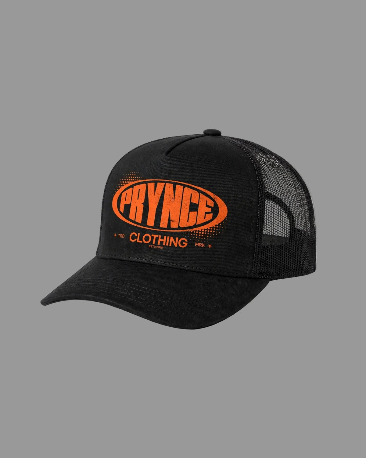 PRYNCE Republic Oval Foam Trucker Hat — front view, full hat in frame