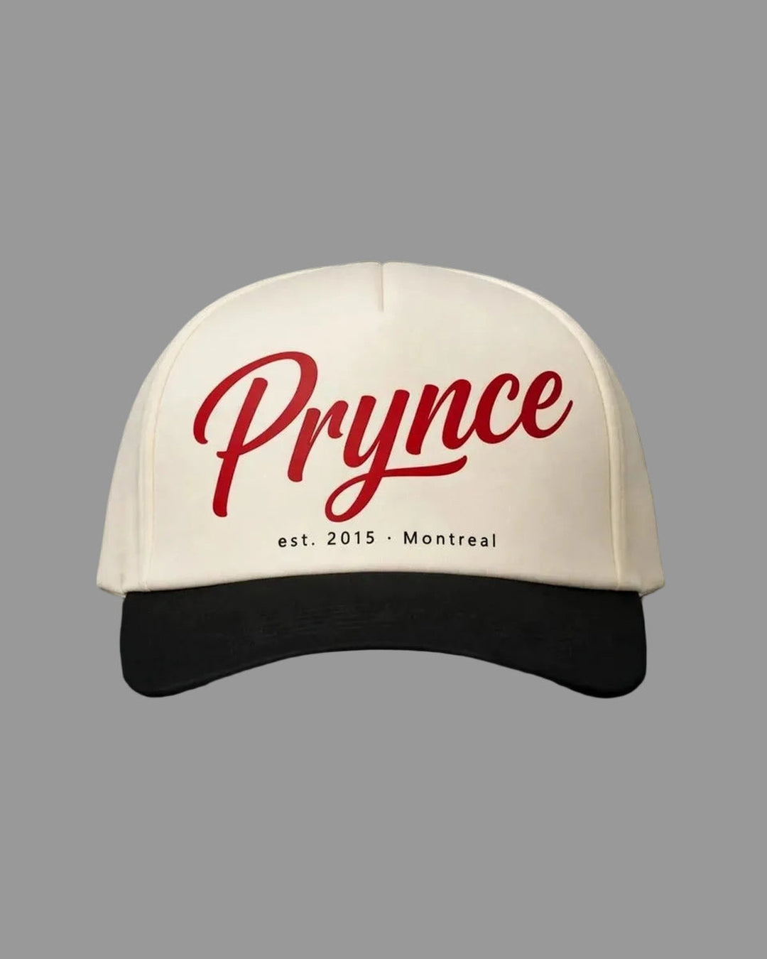 PRYNCE Script Foam Trucker Hat — front view, full hat in frame