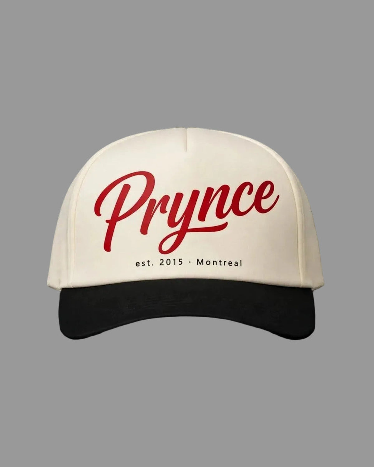 PRYNCE Script Foam Trucker Hat — front view, full hat in frame