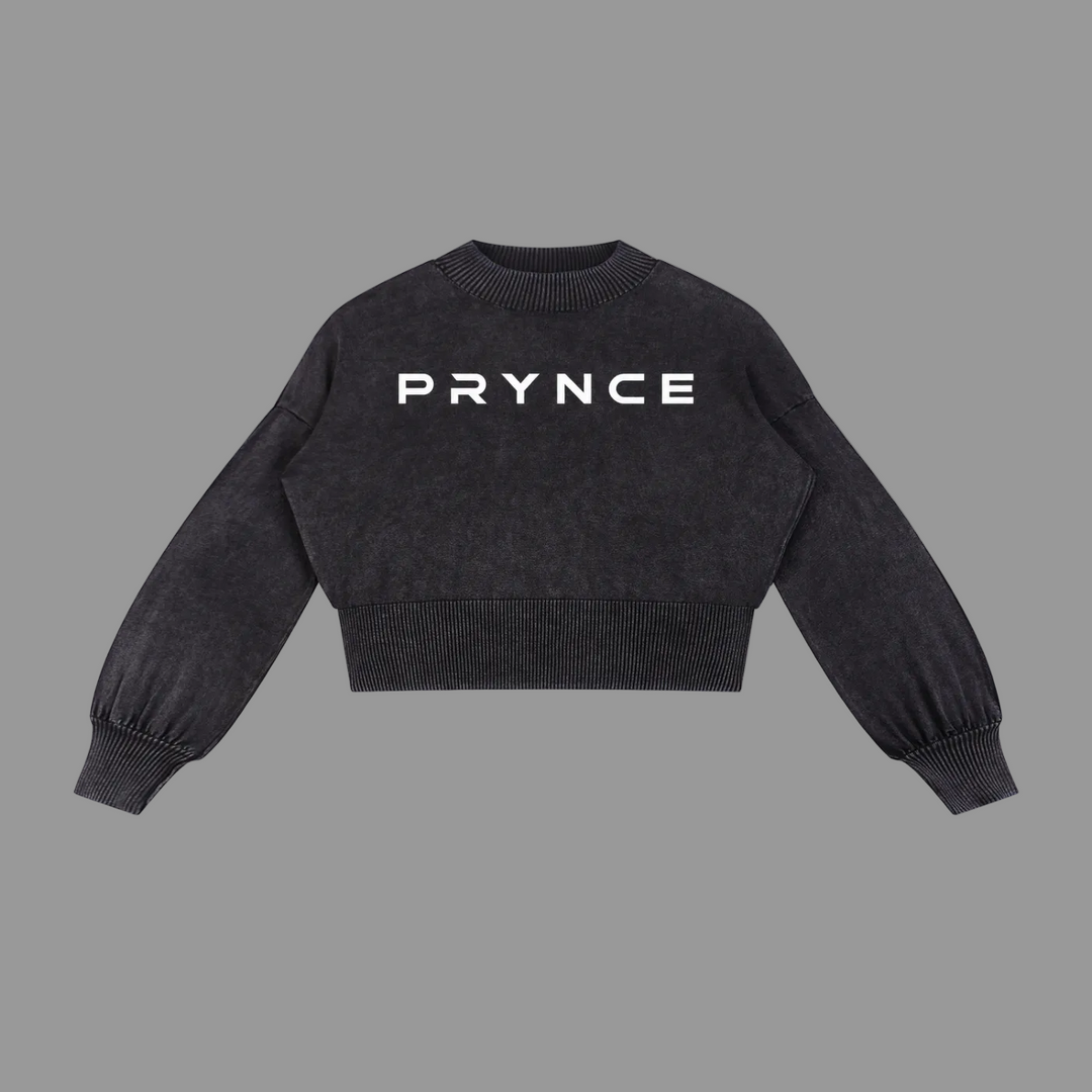 A black cropped knit sweater with &