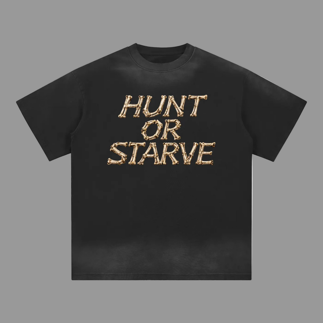 A black short-sleeve t-shirt with the phrase &