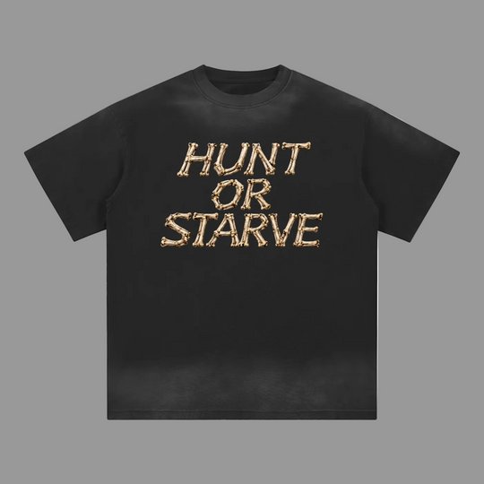A black short-sleeve t-shirt with the phrase &