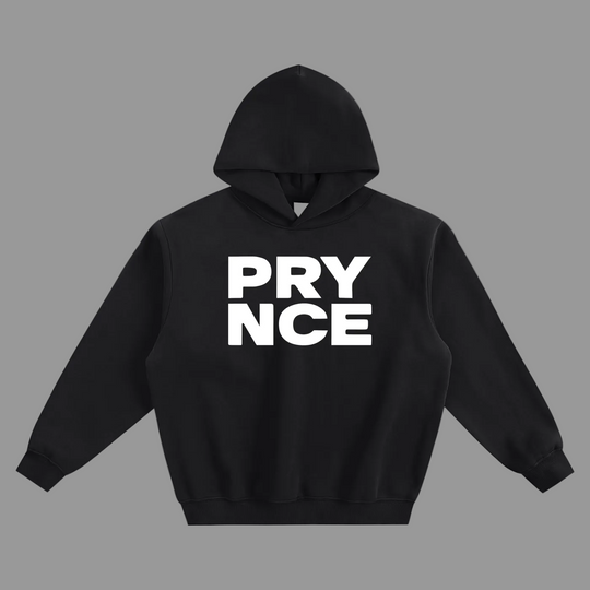 A black pullover hoodie with the word &