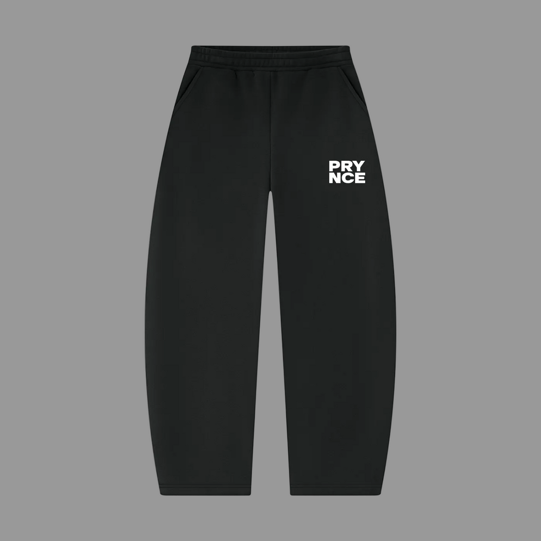 Black sweatpants with a white &