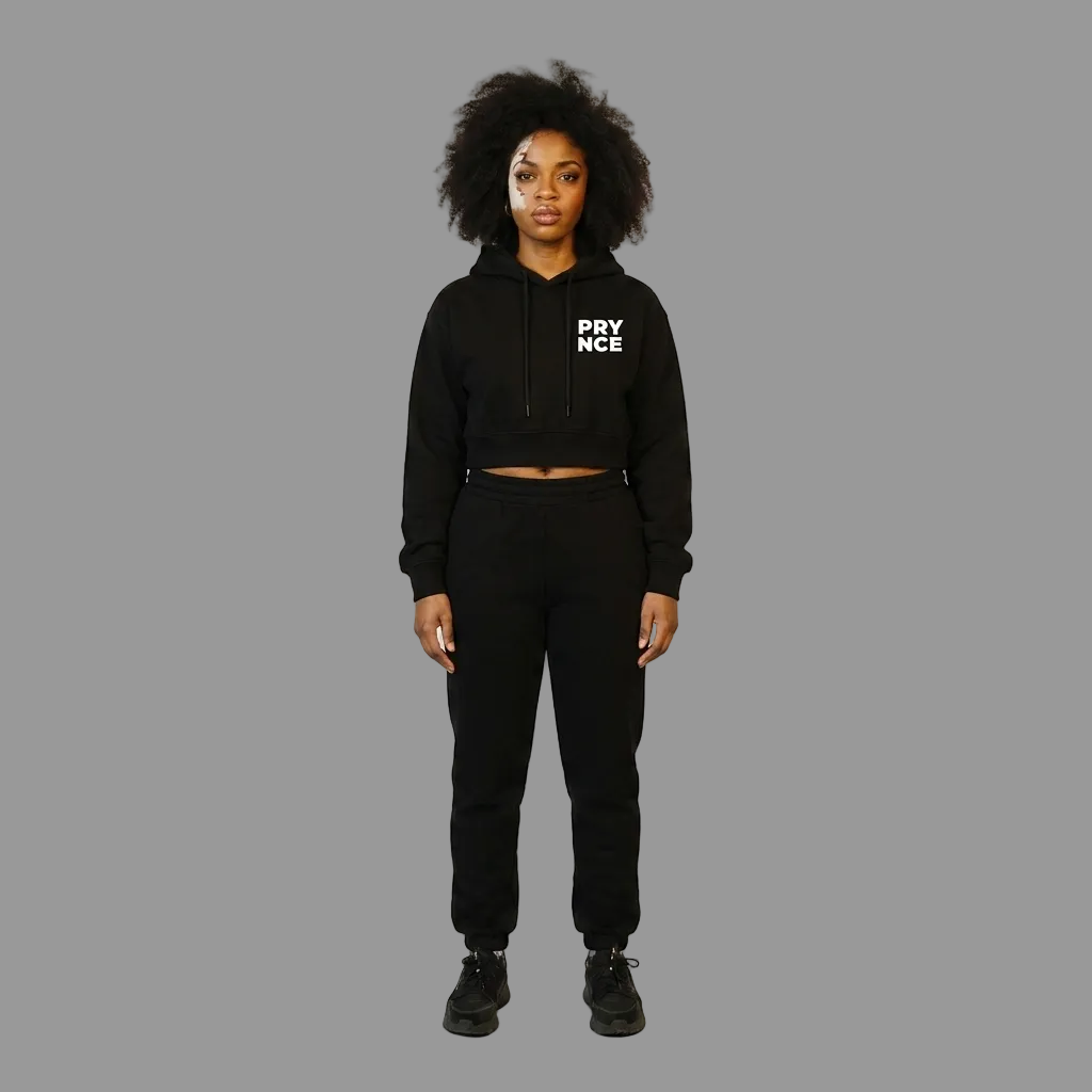 Model wearing the Prynce Essential Cropped Hoodie with joggers, PRYNCE studio catalog tile