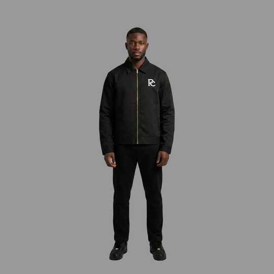 Model wearing the PRYNCE PC Mechanic Jacket with gold zipper, PRYNCE studio catalog tile