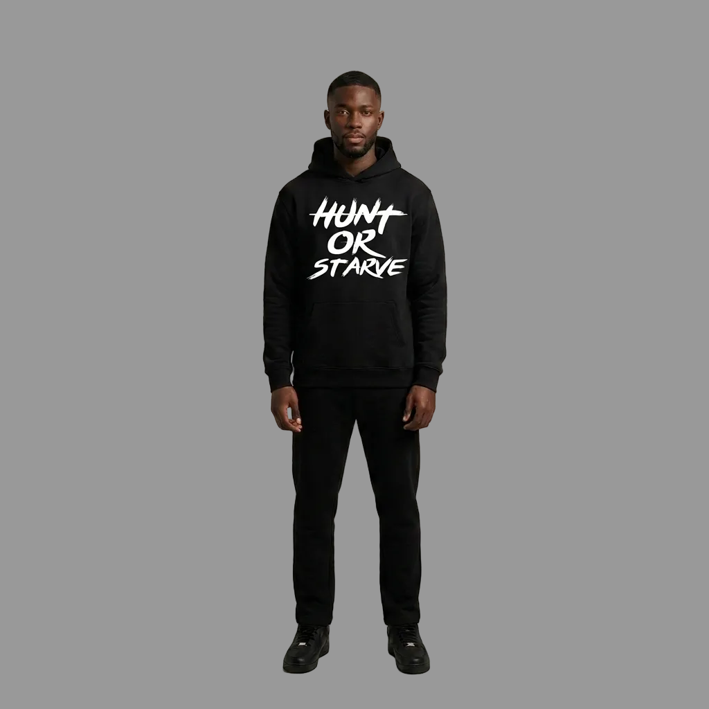 Model wearing the Hunt or Starve Oversized Fleece Hoodie, PRYNCE studio catalog tile