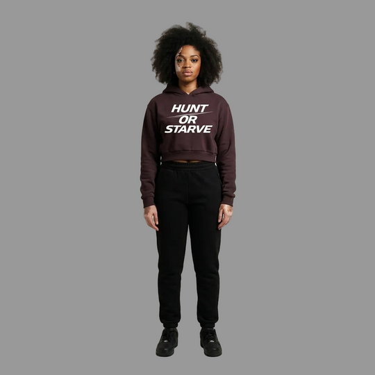 Model wearing the Hunt or Starve Crop Hoodie, PRYNCE studio catalog tile