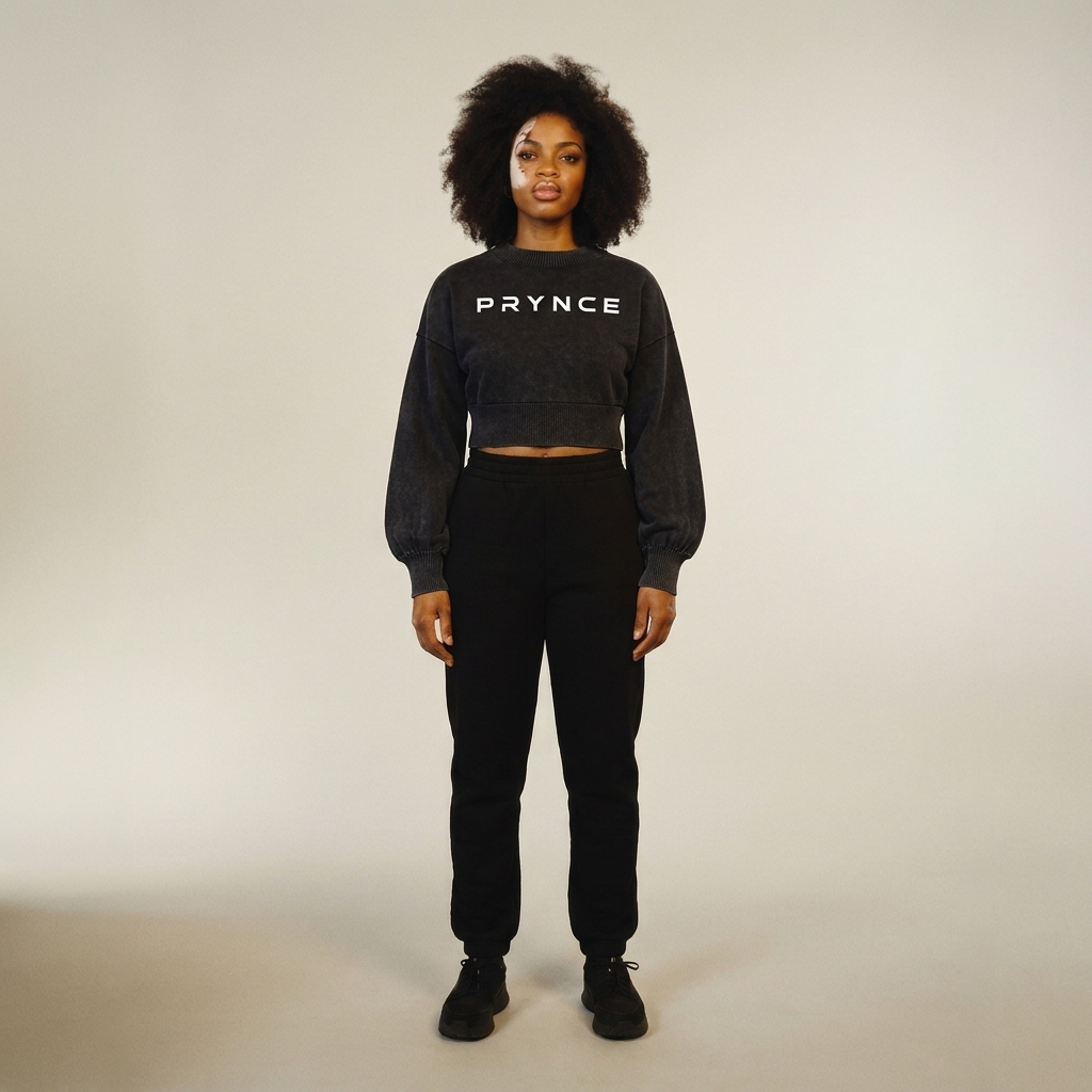 Model wearing the PRYNCE Mineral Wash Balloon Sweater, PRYNCE studio catalog tile