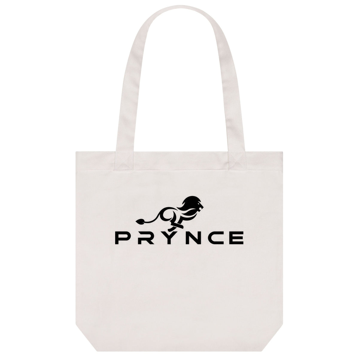 PRYNCE Lion Lockup Tote Bag in Cream — black running lion and PRYNCE wordmark printed on heavyweight canvas