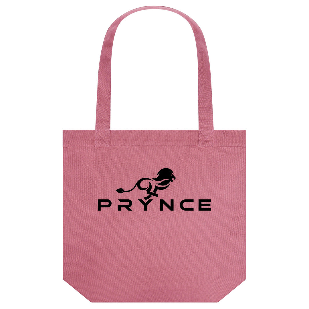 PRYNCE Lion Lockup Tote Bag in Old Rose — black running lion and PRYNCE wordmark printed on heavyweight canvas