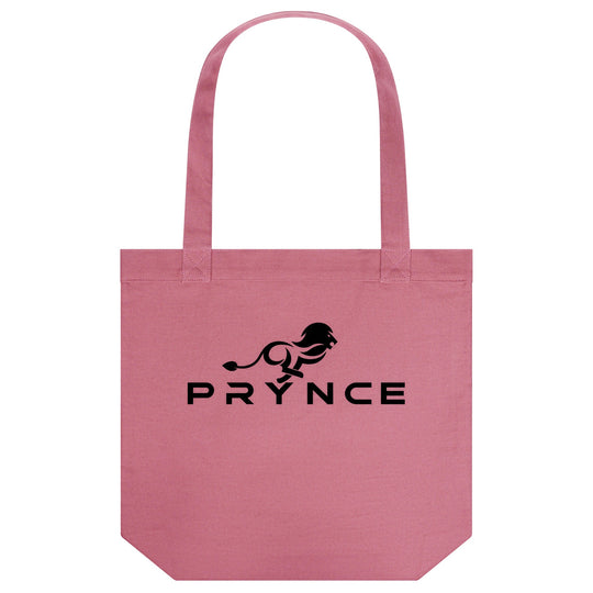 PRYNCE Lion Lockup Tote Bag in Old Rose — black running lion and PRYNCE wordmark printed on heavyweight canvas