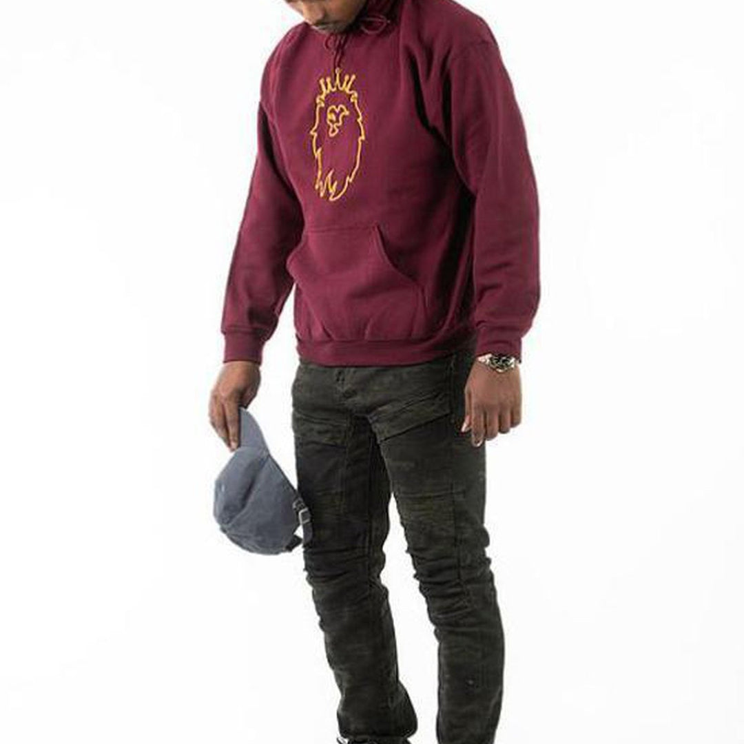 Burgundy Embroidery Long-Sleeve Hoodie (outline Lion)